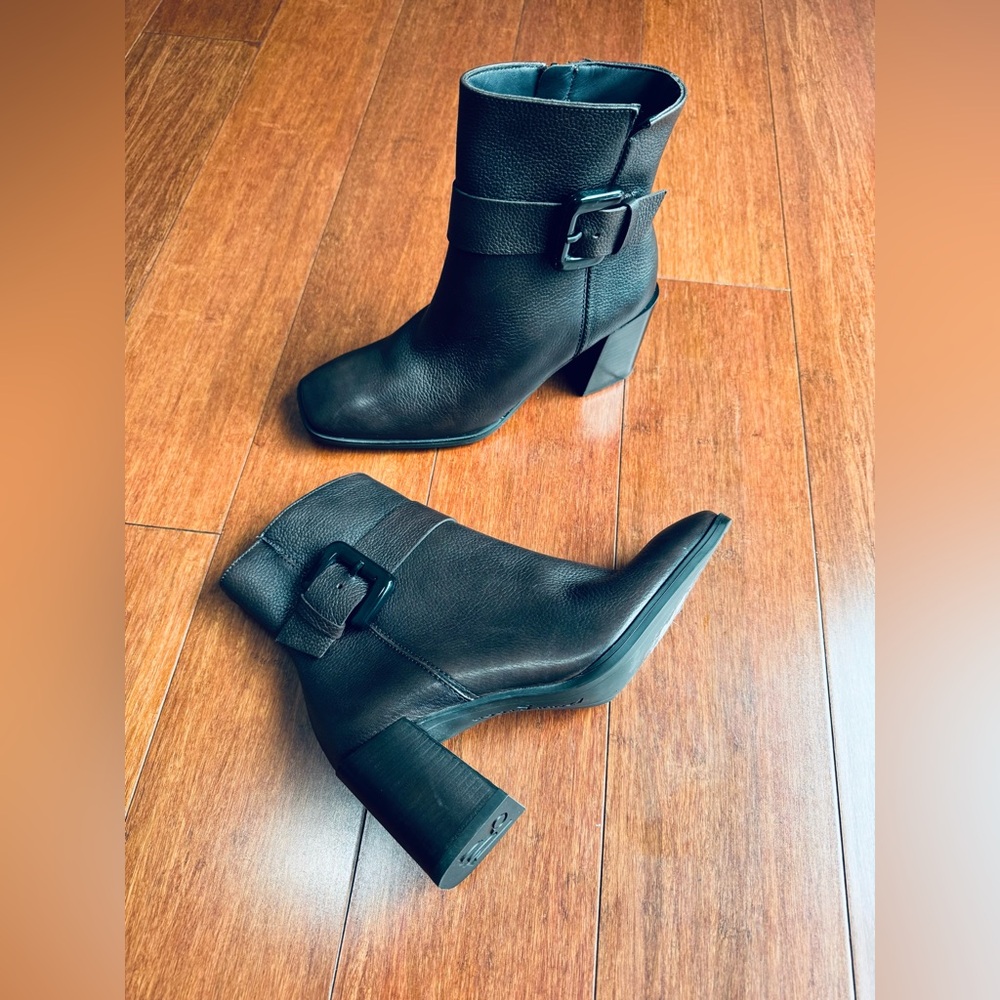 Paul Green square toe leather 3" block stucked hard heels brown boots US 7.5 AU5